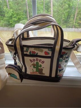 Rodeo Cowgirl Canvas Tote Bag - Cream with Brown Trim